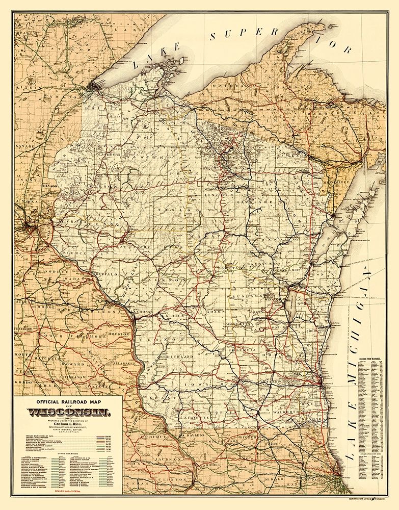 Wisconsin Railroads - Rice 1900 art print by Rice for $57.95 CAD