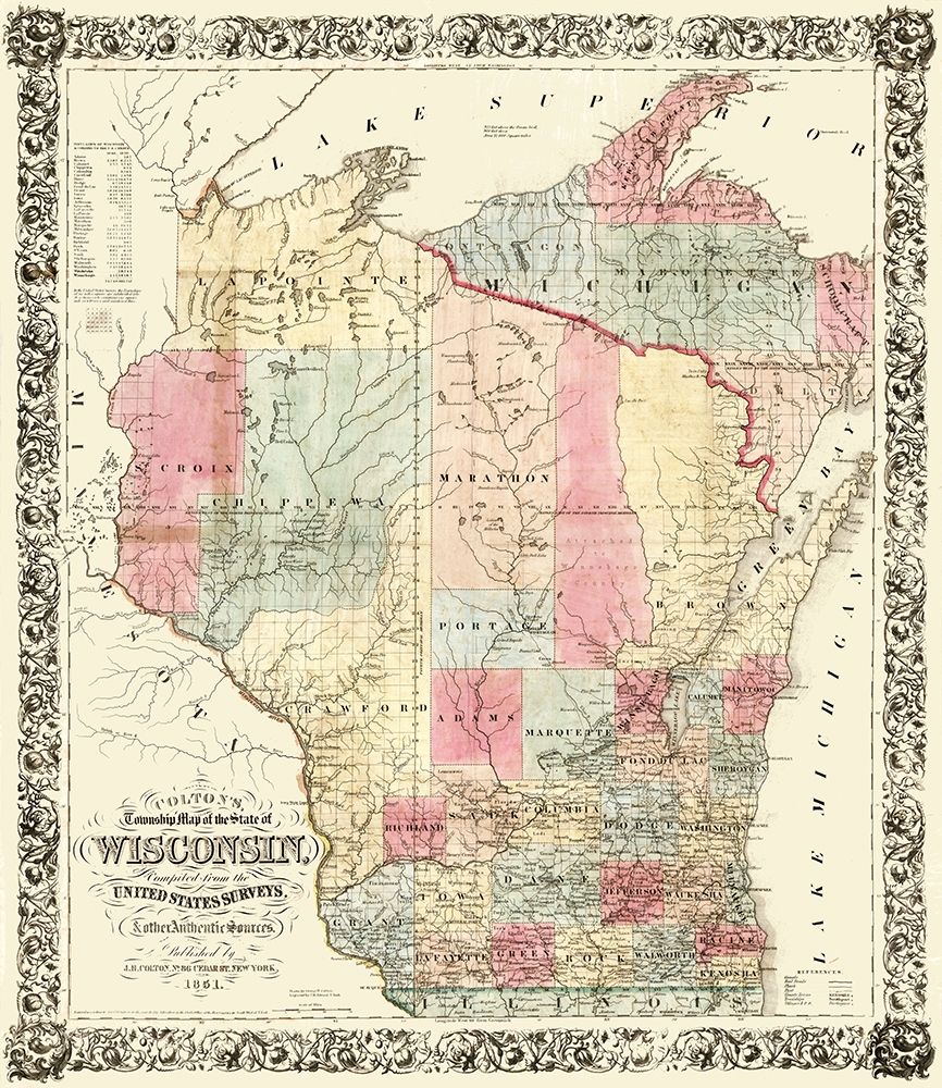 Wisconsin - Colton 1851 art print by Colton for $57.95 CAD