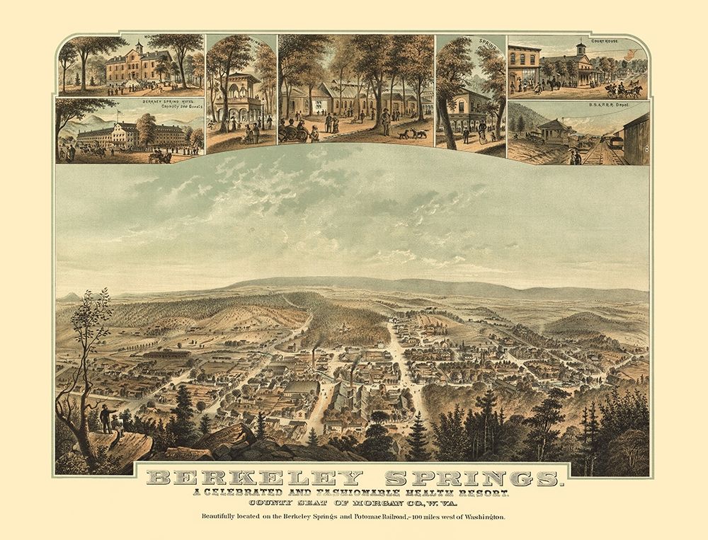 Berkeley Springs West Virginia - Hoen 1889 art print by Hoen for $57.95 CAD