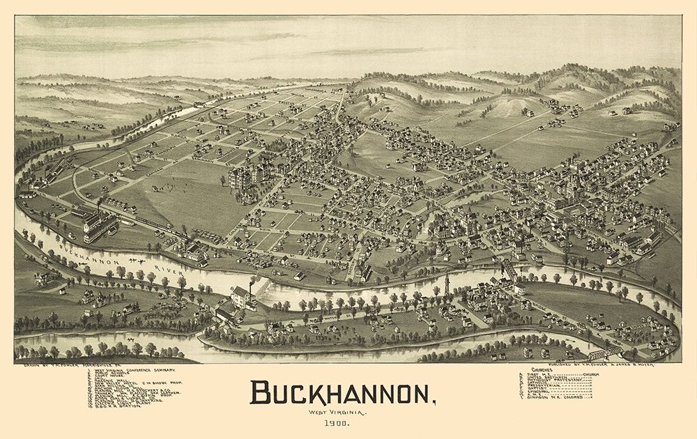 Buckhannon West Virginia - Fowler 1900 art print by Fowler for $57.95 CAD