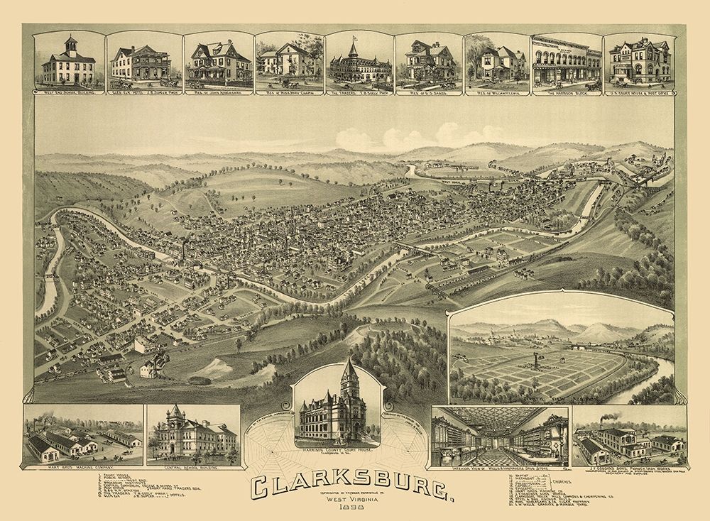 Clarksburg West Virginia - Fowler 1898 art print by Fowler for $57.95 CAD