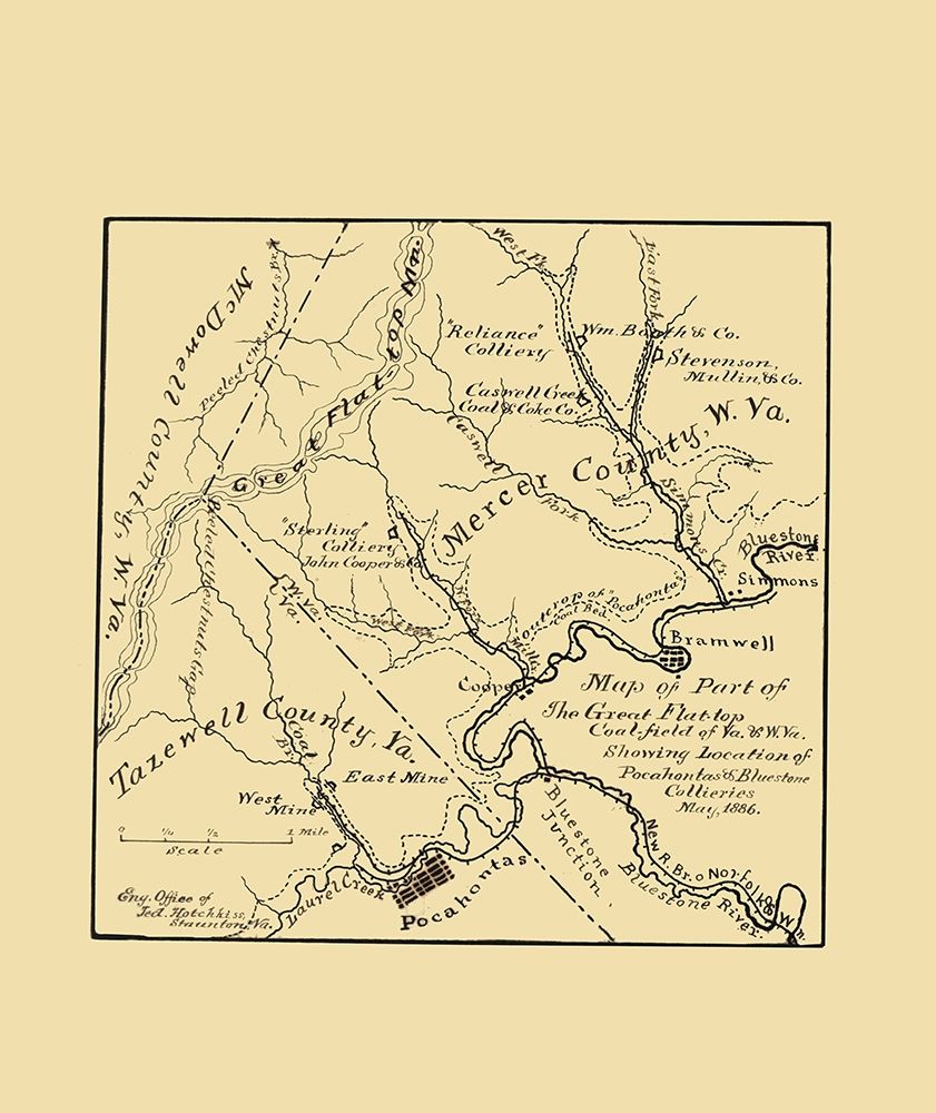Flat Top Coal Field West Virginia - Hotchkiss 1886 art print by Hotchkiss for $57.95 CAD