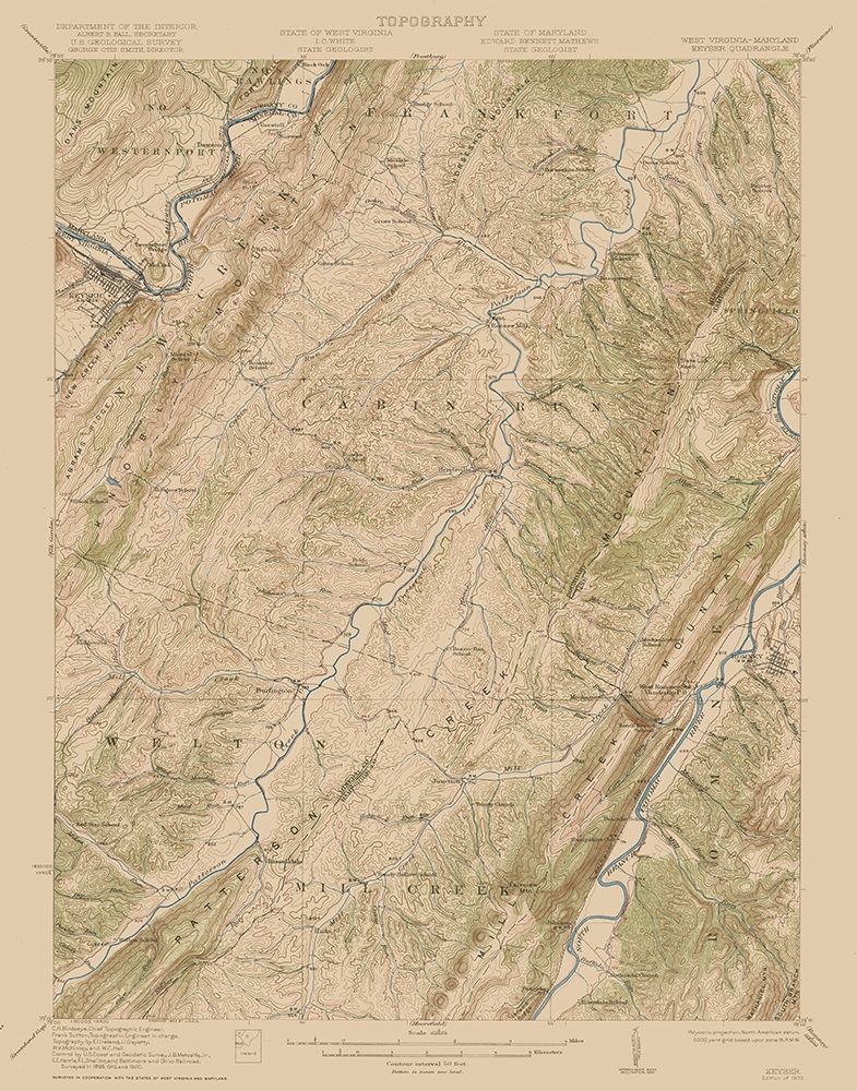 Keyser West Virginia Maryland Quad - USGS 1920 art print by USGS for $57.95 CAD