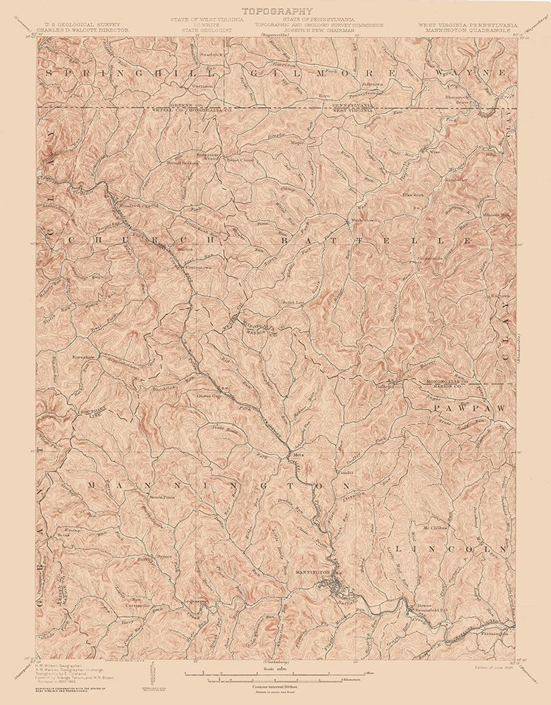 Mannington West Virginia Quad - USGS 1905 art print by USGS for $57.95 CAD