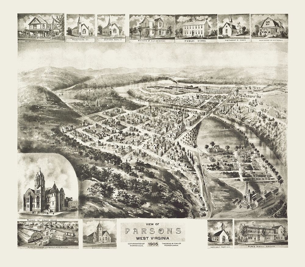 Parsons West Virginia - Fowler 1905 art print by Fowler for $57.95 CAD