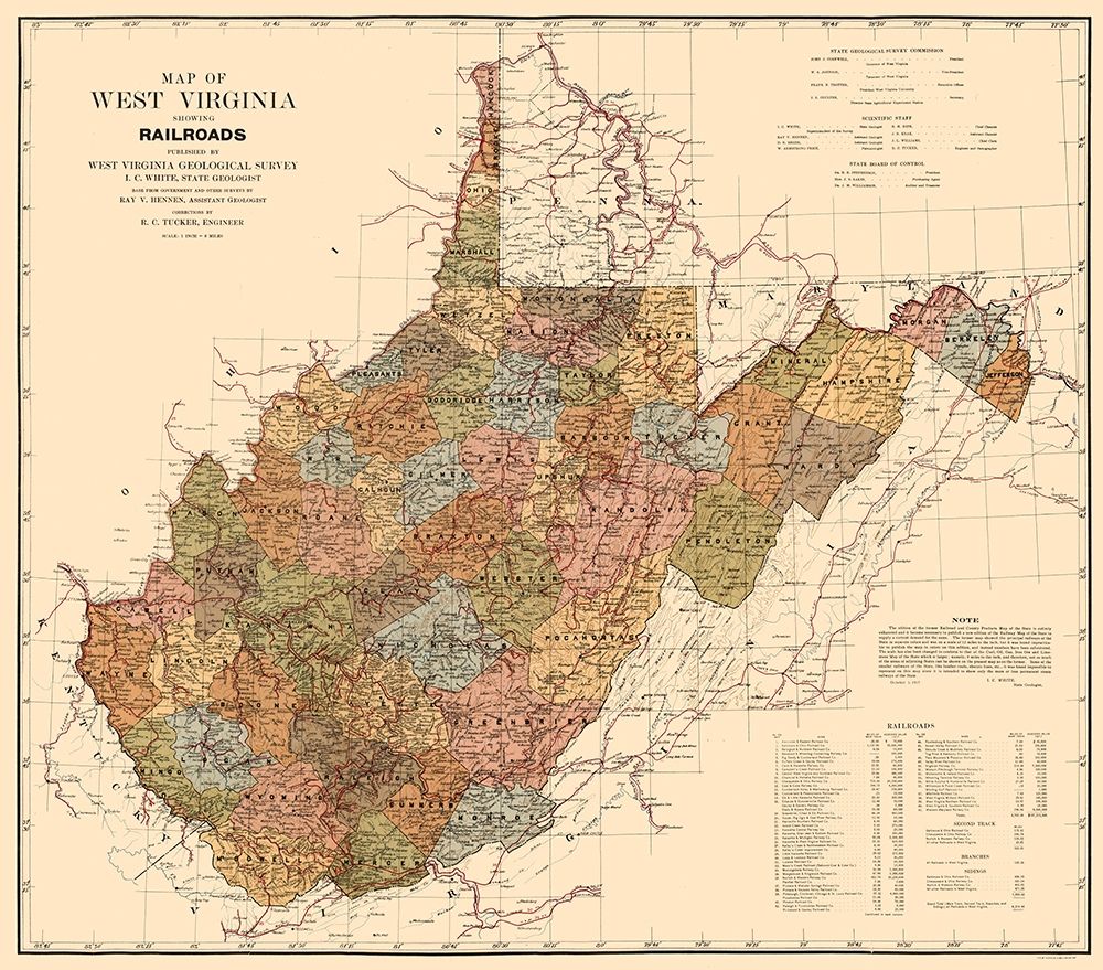 West Virginia Railroads - White 1917 art print by White for $57.95 CAD