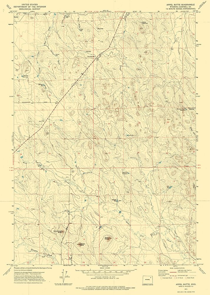Appel Butte Wyoming Quad - USGS 1971 art print by USGS for $57.95 CAD