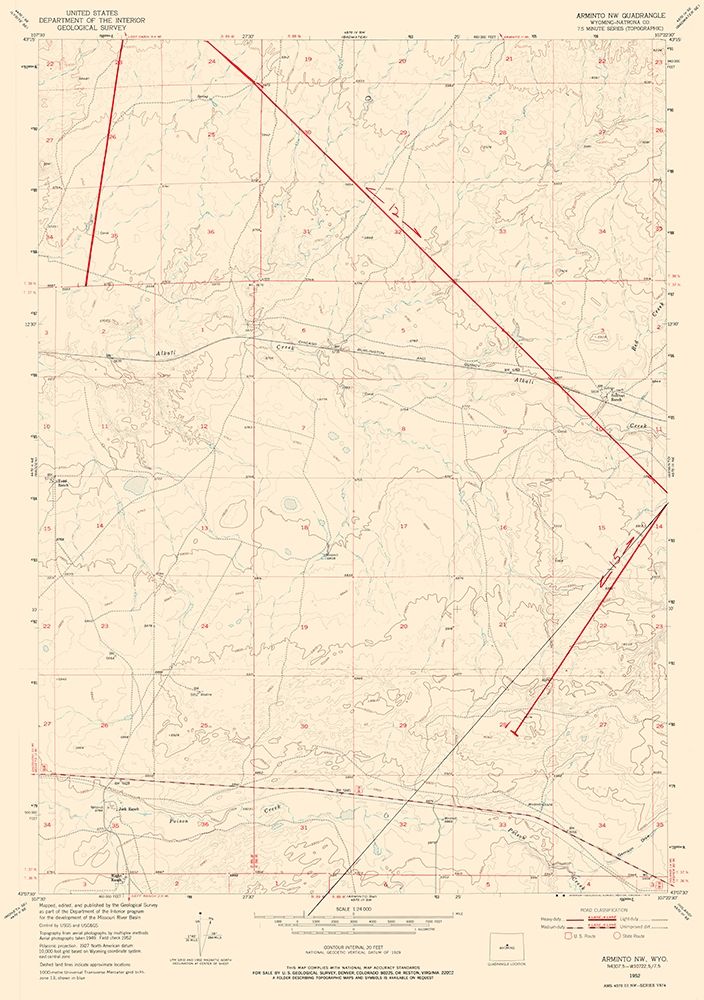 North West Arminto Wyoming Quad - USGS 1952 art print by USGS for $57.95 CAD