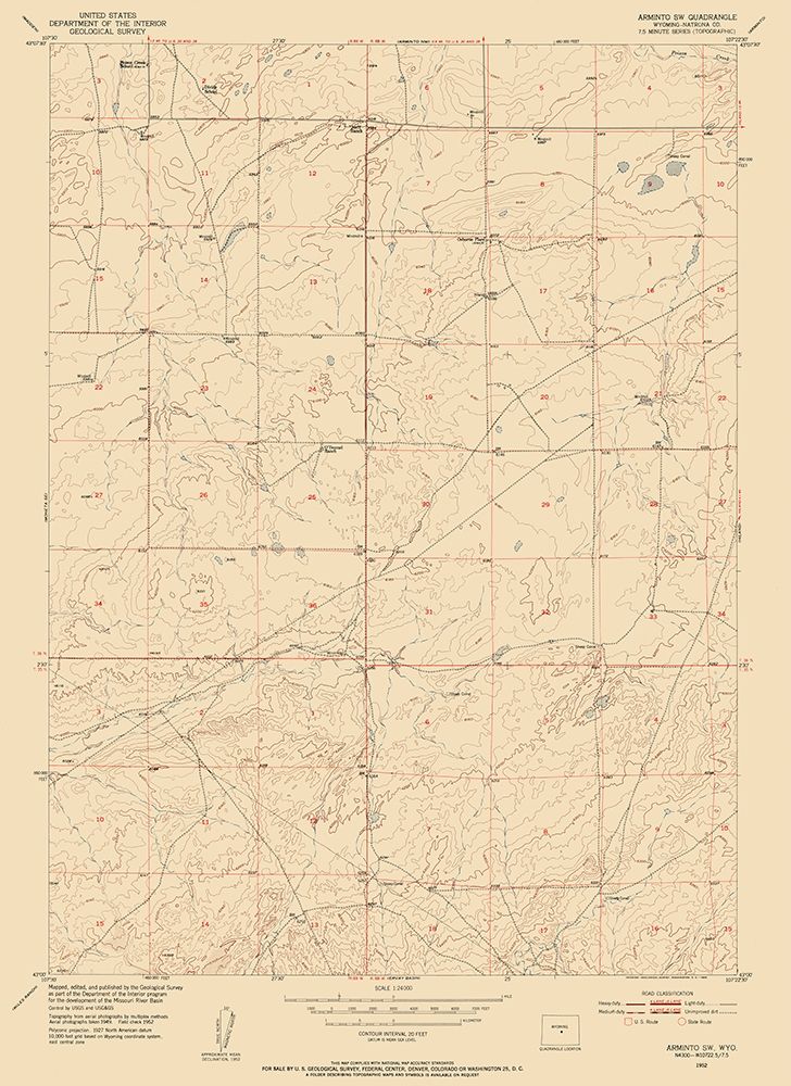 Arminto Wyoming Quad - USGS 1952 art print by USGS for $57.95 CAD