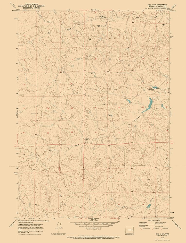 Bill 4 Converse County Wyoming Quad - USGS 1970 art print by USGS for $57.95 CAD