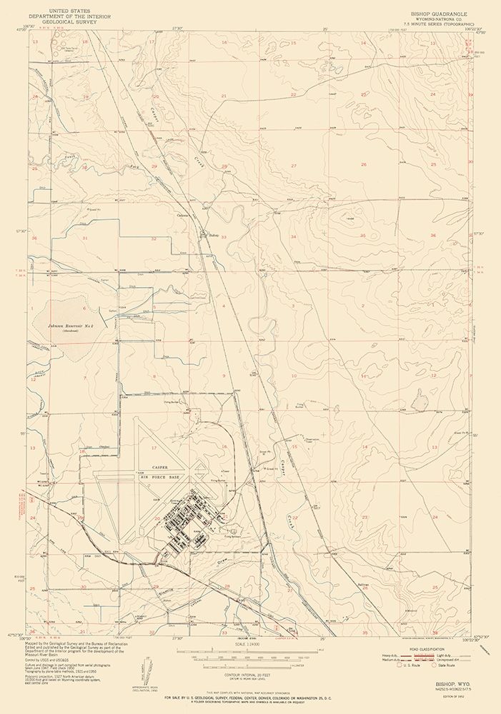 Bishop Wyoming Quad - USGS 1952 art print by USGS for $57.95 CAD