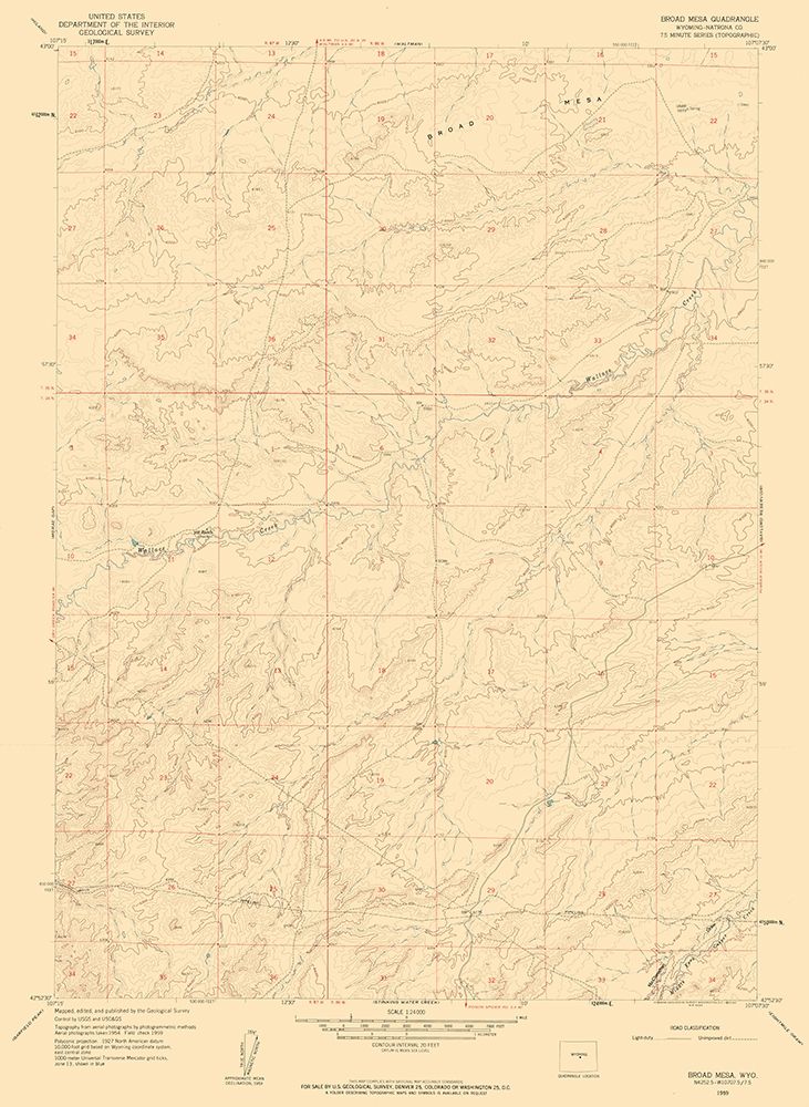 Broad Mesa Wyoming Quad - USGS 1959 art print by USGS for $57.95 CAD