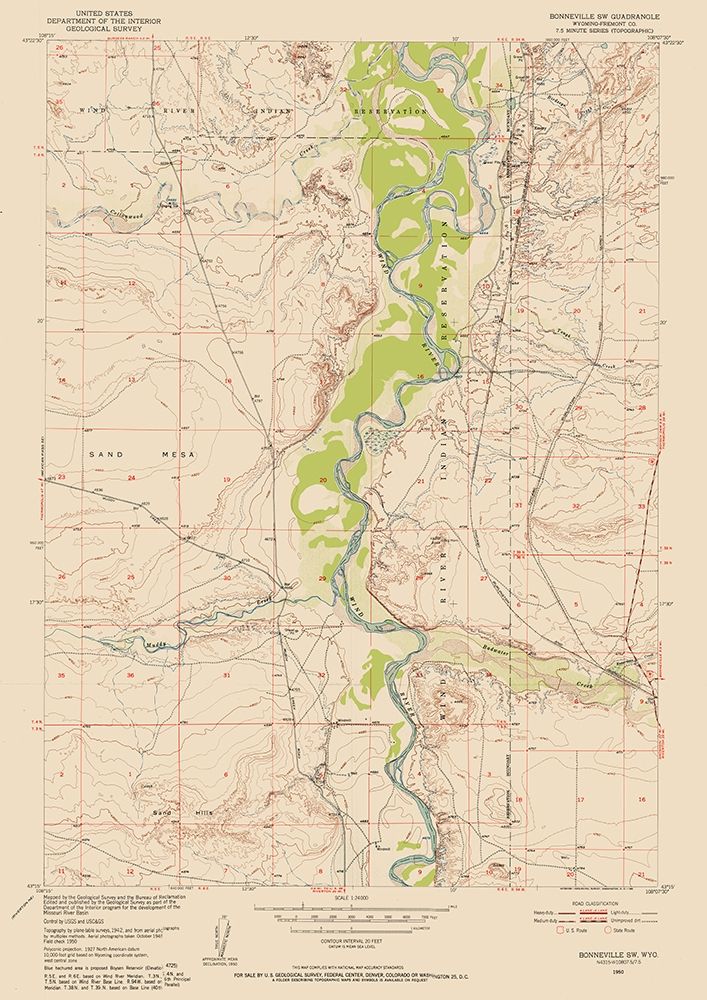 Bonneville Wyoming Quad - USGS 1950 art print by USGS for $57.95 CAD