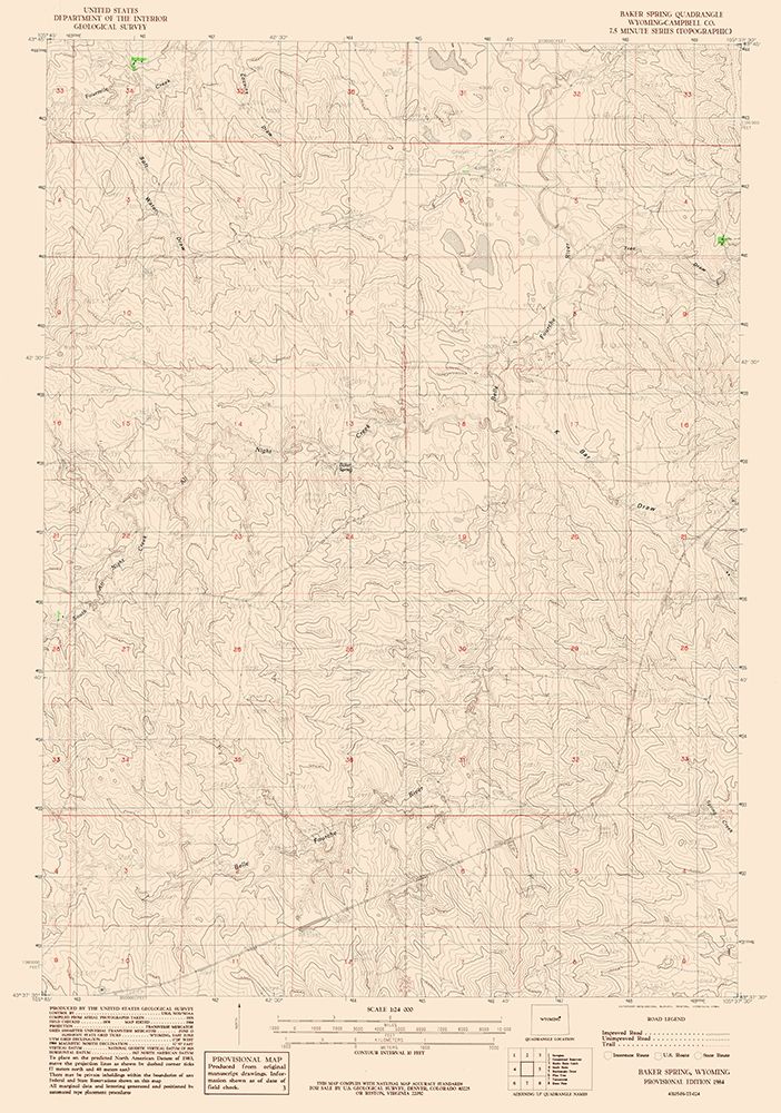 Baker Spring Wyoming Quad - USGS 1984 art print by USGS for $57.95 CAD
