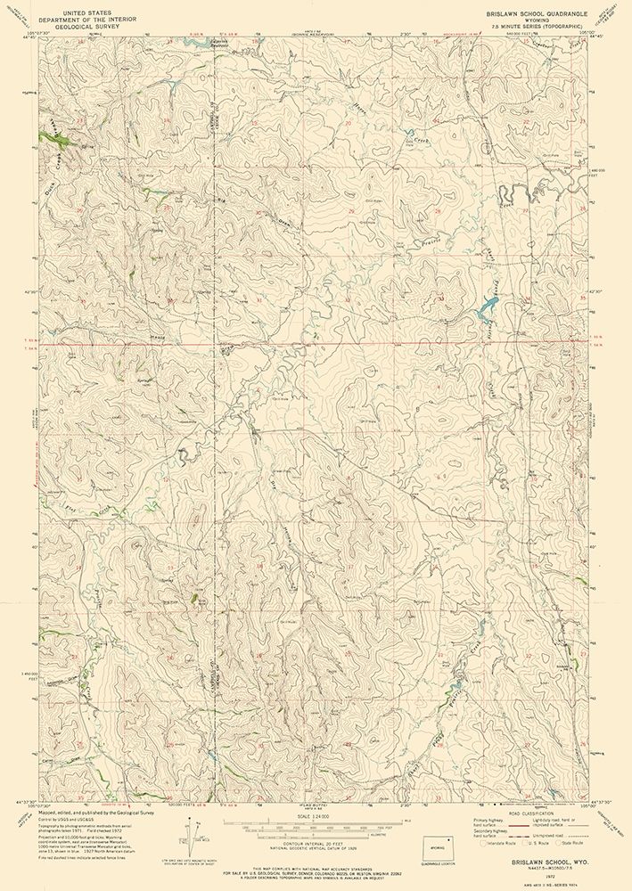 Brislawn School Wyoming Quad - USGS 1972 art print by USGS for $57.95 CAD