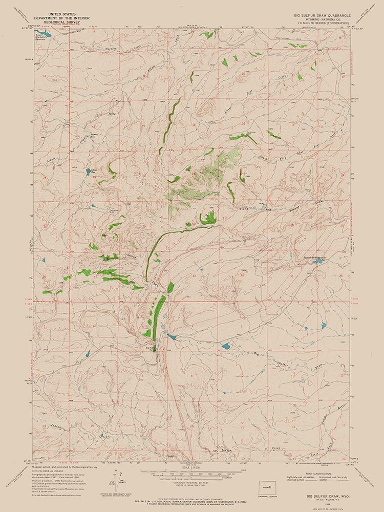 Big Sulfur Draw Wyoming Quad - USGS 1968 art print by USGS for $57.95 CAD