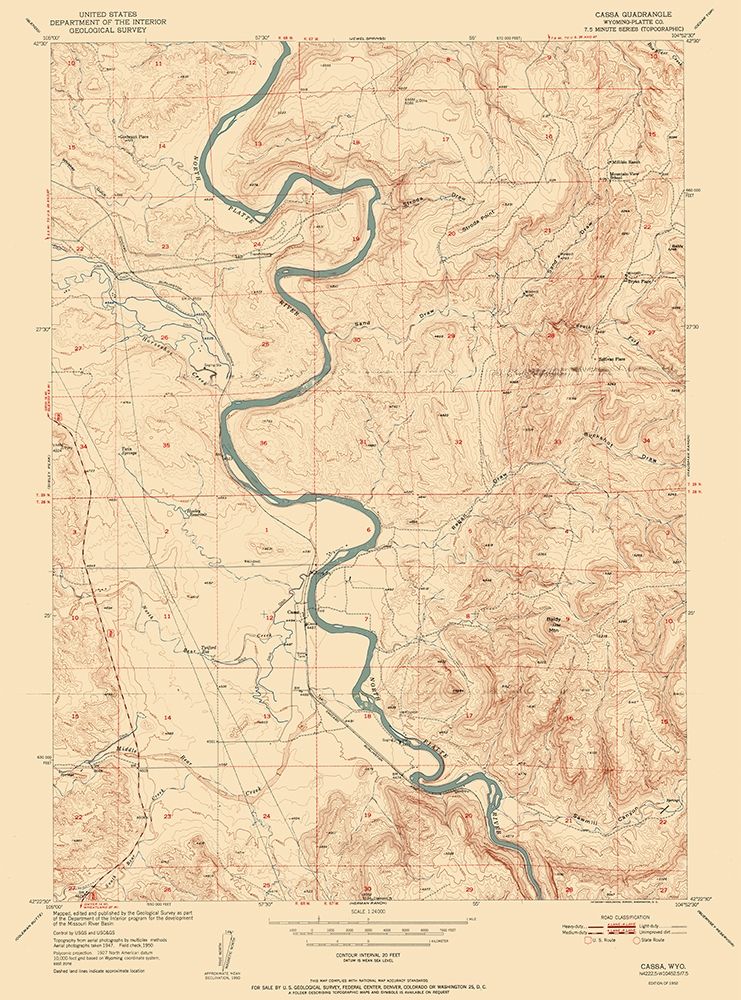 Cassa Wyoming Quad - USGS 1952 art print by USGS for $57.95 CAD