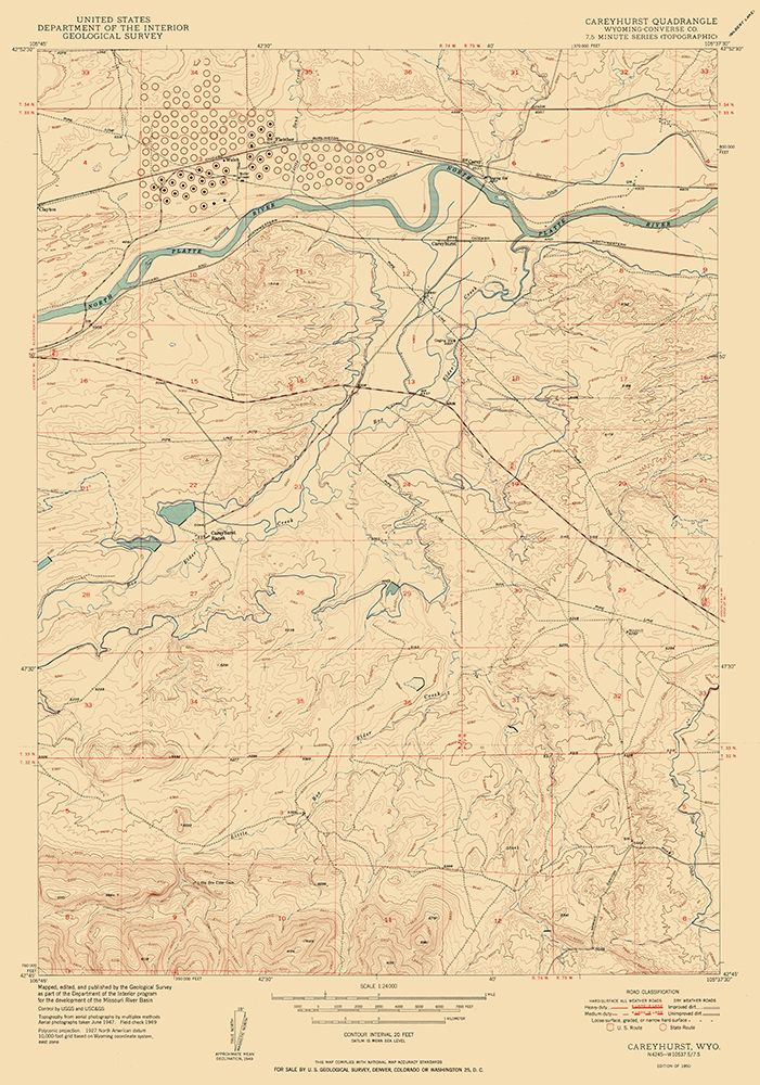 Careyhurst Converse Wyoming Quad - USGS 1950 art print by USGS for $57.95 CAD