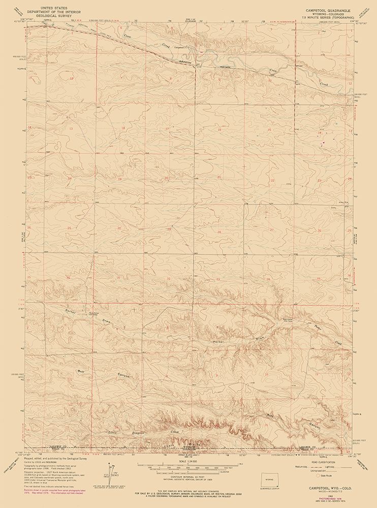 Campstool Wyoming Quad - USGS 1963 art print by USGS for $57.95 CAD