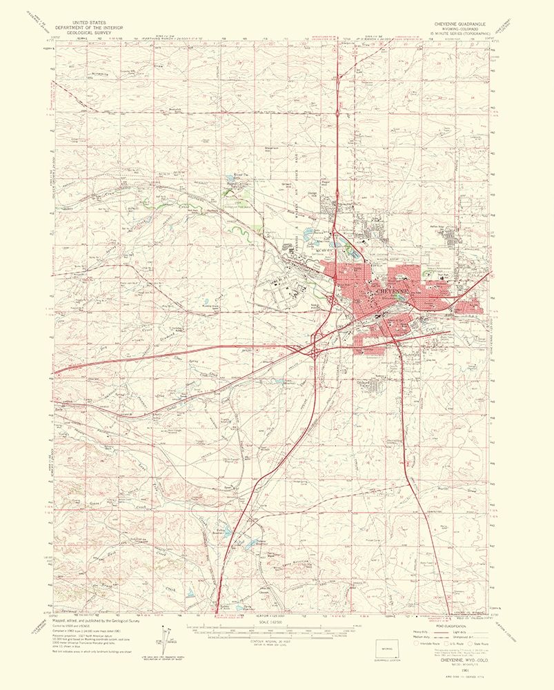 Cheyenne Wyoming Colorado Quad - USGS 1964 art print by USGS for $57.95 CAD