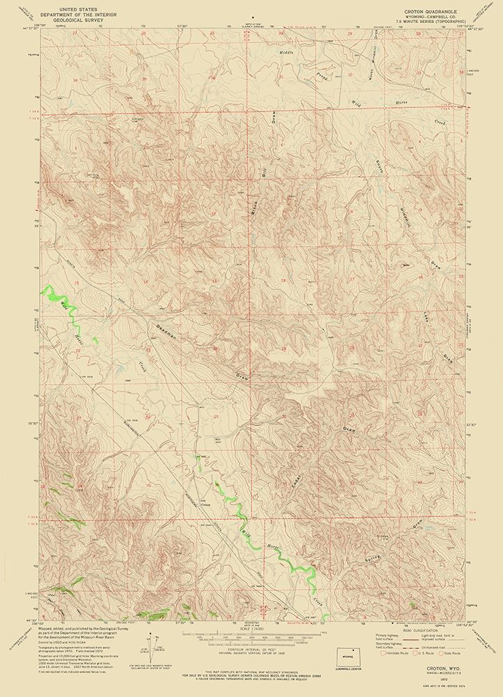 Croton Wyoming Quad - USGS 1972 art print by USGS for $57.95 CAD