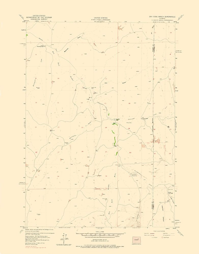 Dry Fork Ranch Wyoming Quad - USGS 1973 art print by USGS for $57.95 CAD