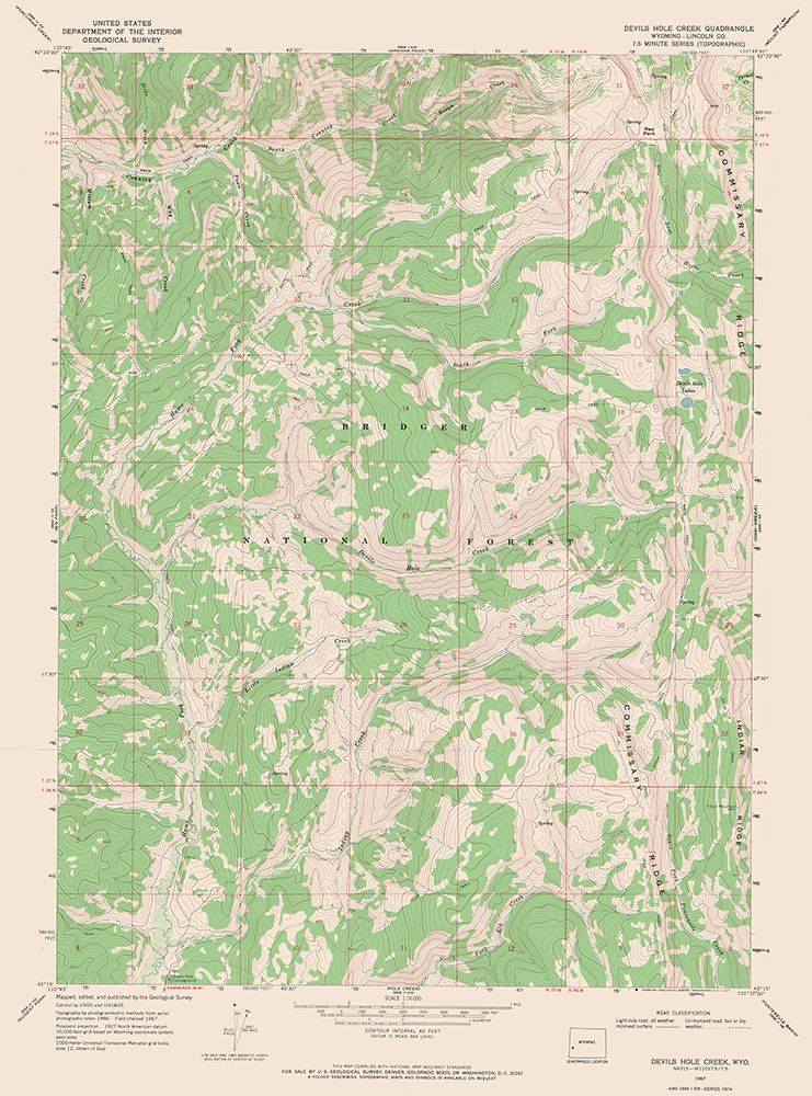 Devils Hole Creek Wyoming Quad - USGS 1967 art print by USGS for $57.95 CAD