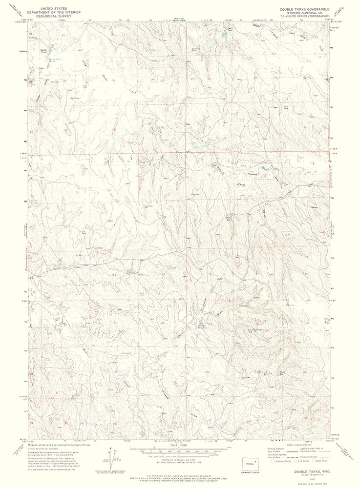 Double Tanks Wyoming Quad - USGS 1971 art print by USGS for $57.95 CAD