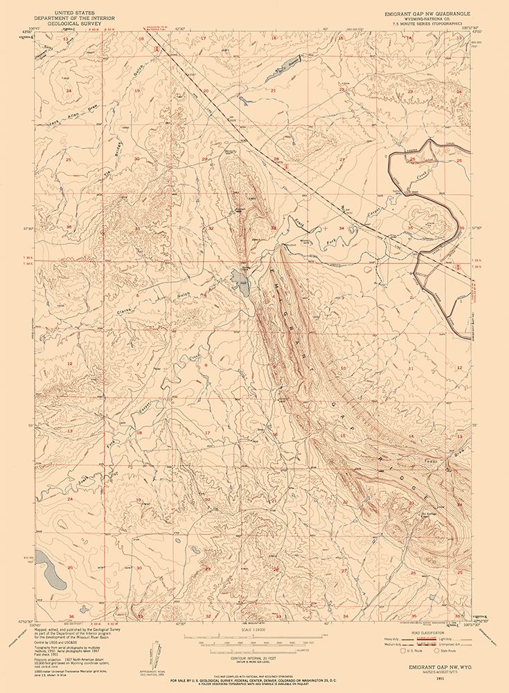 North West Emigrant Gap Wyoming Quad - USGS 1951 art print by USGS for $57.95 CAD