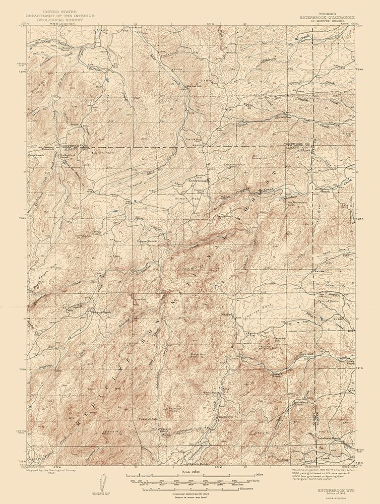 Esterbrook Wyoming Quad - USGS 1945 art print by USGS for $57.95 CAD