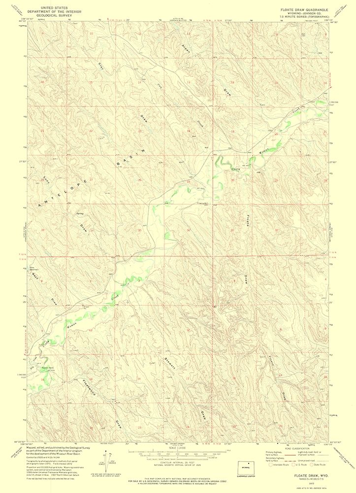 Floate Draw Wyoming Quad - USGS 1972 art print by USGS for $57.95 CAD