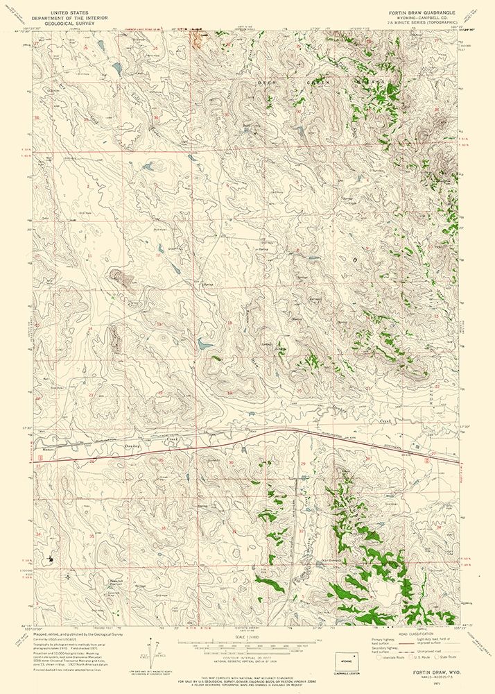 Fortin Draw Wyoming Quad - USGS 1971 art print by USGS for $57.95 CAD