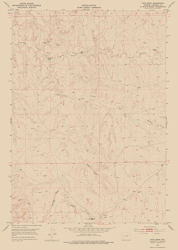 Fats Draw Wyoming Quad - USGS 1953 art print by USGS for $57.95 CAD