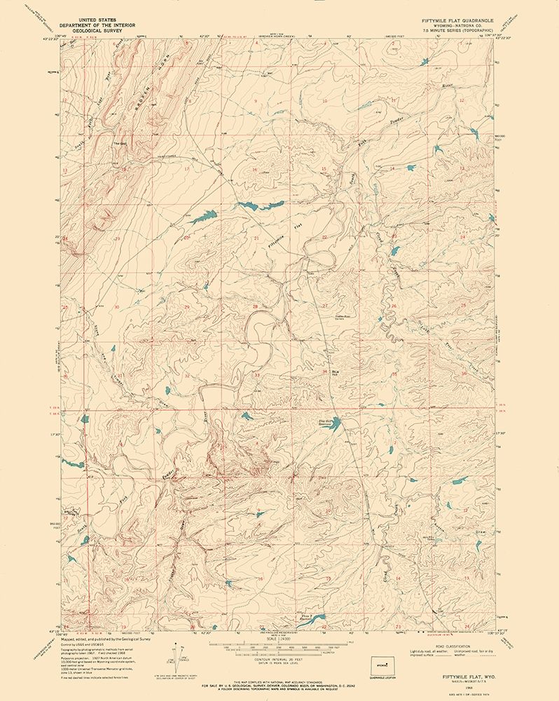 Fiftymile Flat Wyoming Quad - USGS 1968 art print by USGS for $57.95 CAD