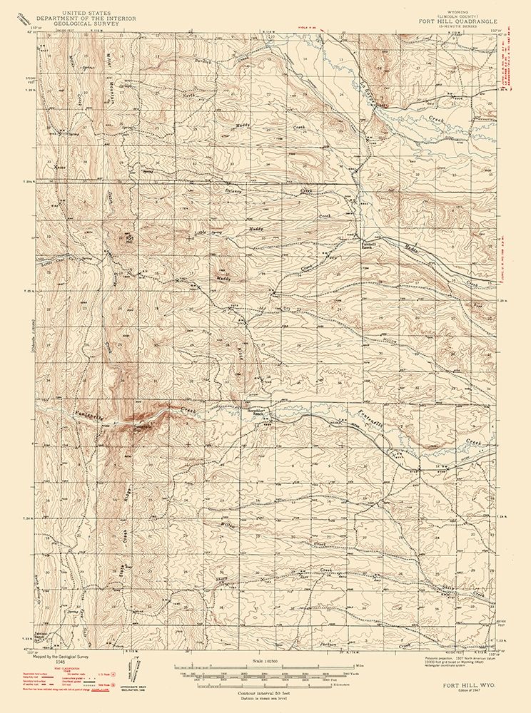 Fort Hill Wyoming Quad - USGS 1947 art print by USGS for $57.95 CAD