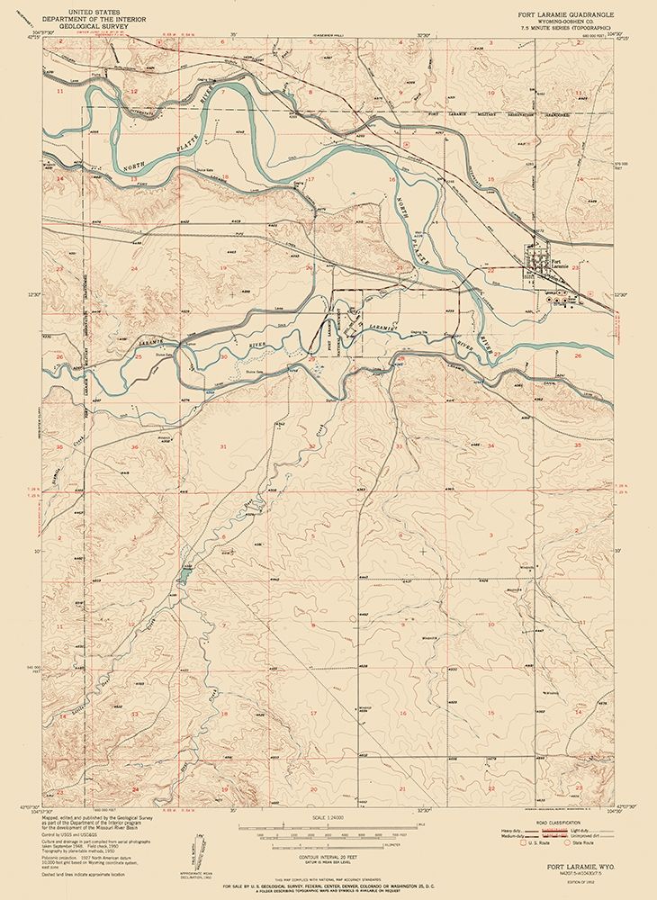 Fort Laramie Wyoming Quad - USGS 1952 art print by USGS for $57.95 CAD