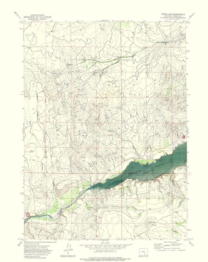 Ferris Lake Wyoming Quad - USGS 1971 art print by USGS for $57.95 CAD