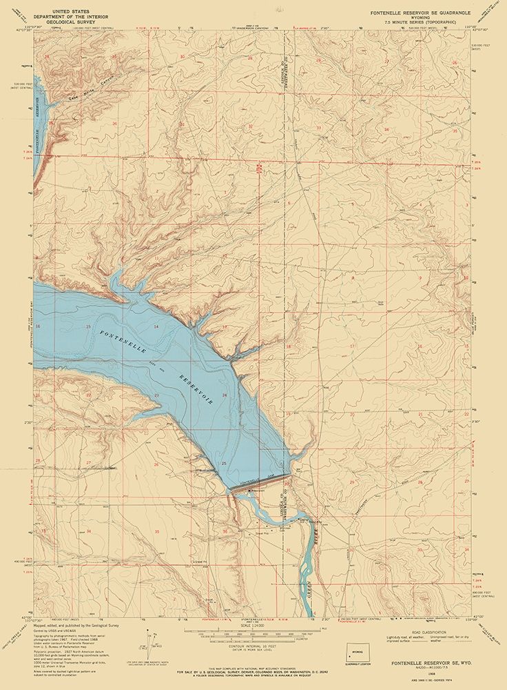 Fontenelle Reservoir Wyoming Quad - USGS 1968 art print by USGS for $57.95 CAD