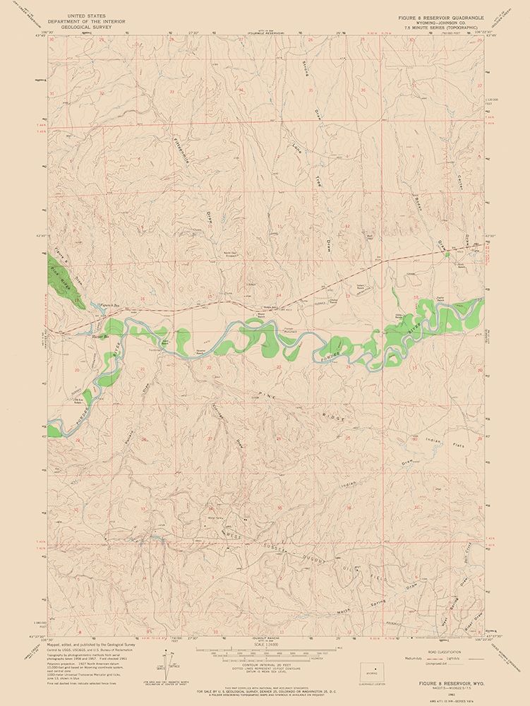Figure 8 Reservoir Wyoming Quad - USGS 1961 art print by USGS for $57.95 CAD