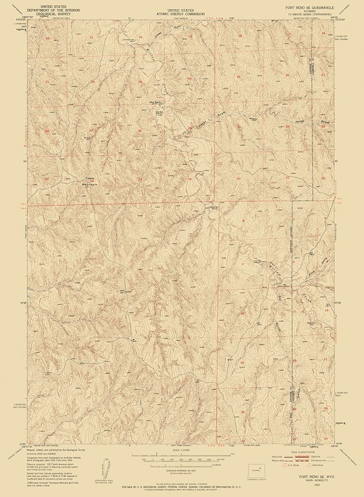 Fort Reno Wyoming Quad - USGS 1953 art print by USGS for $57.95 CAD