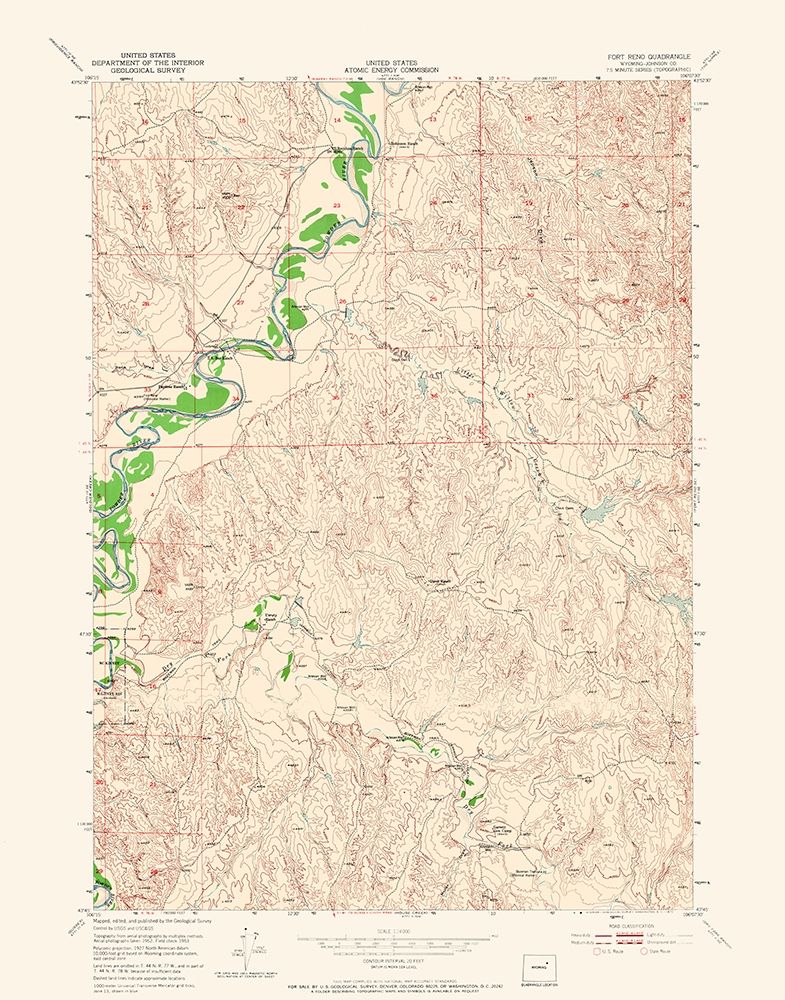 Fort Reno Wyoming Quad - USGS 1953 art print by USGS for $57.95 CAD