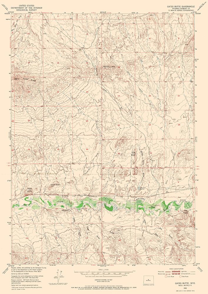 Gates Butte Wyoming Quad - USGS 1952 art print by USGS for $57.95 CAD