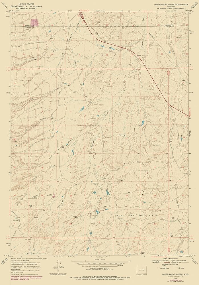 Government Creek Wyoming Quad - USGS 1968 art print by USGS for $57.95 CAD