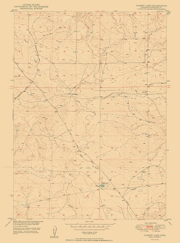 Gilbert Lake Wyoming Quad - USGS 1950 art print by USGS for $57.95 CAD