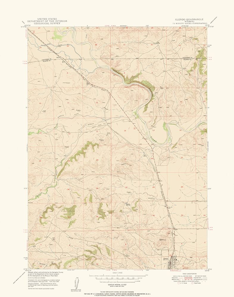 Glendo Wyoming Quad - USGS 1949 art print by USGS for $57.95 CAD