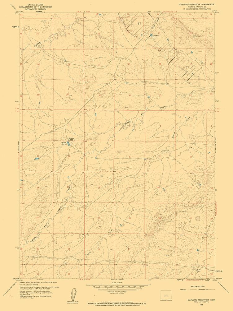 Gaylord Reservoir Wyoming Quad - USGS 1959 art print by USGS for $57.95 CAD