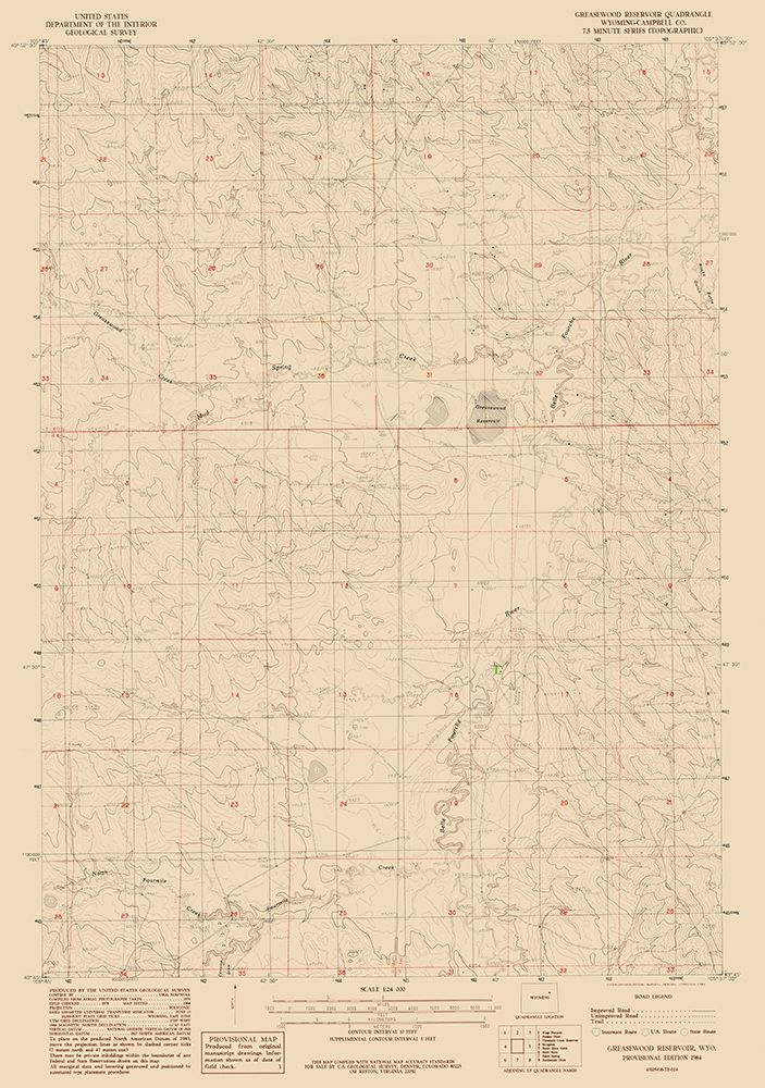 Greasewood Reservoir Wyoming Quad - USGS 1984 art print by USGS for $57.95 CAD