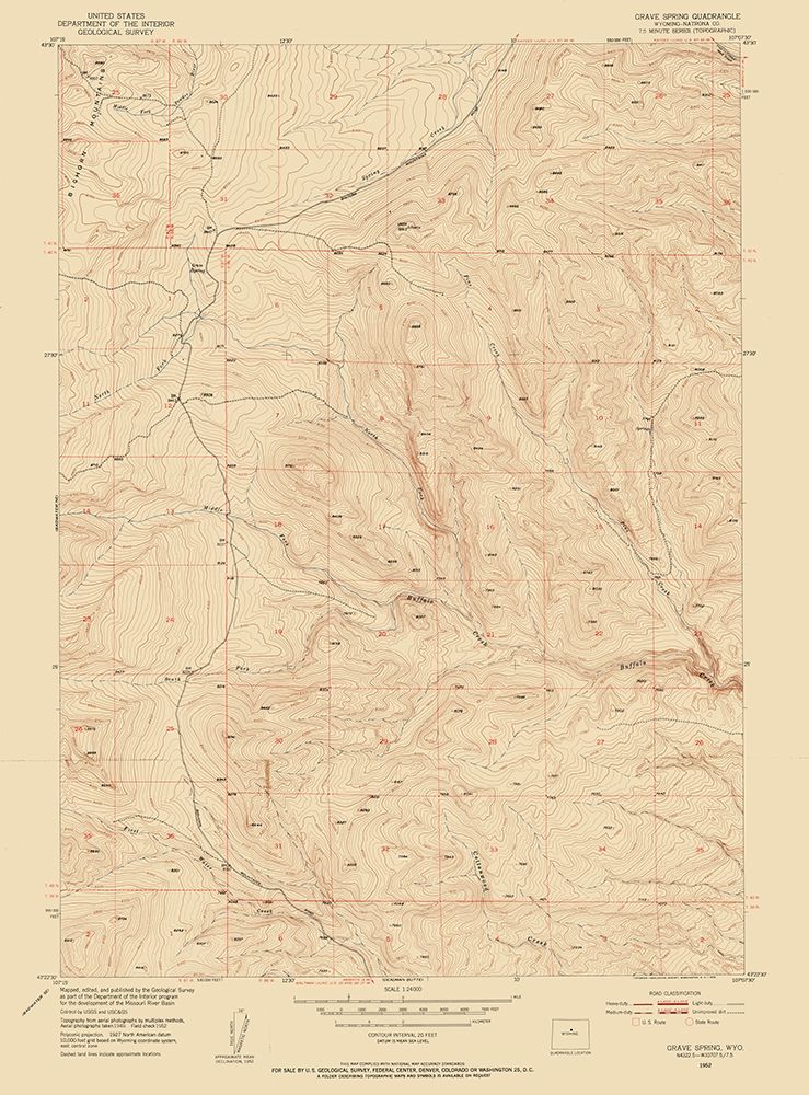 Grave Spring Wyoming Quad - USGS 1952 art print by USGS for $57.95 CAD