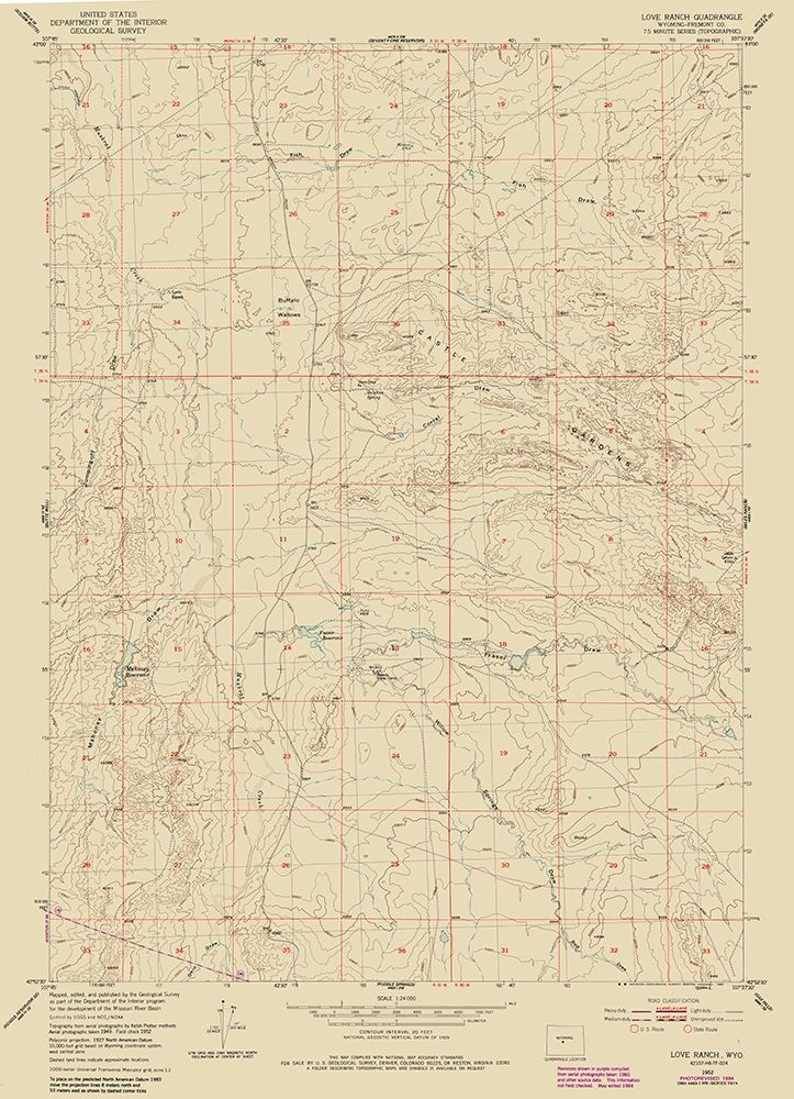Love Ranch Wyoming Quad - USGS 1952 art print by USGS for $57.95 CAD
