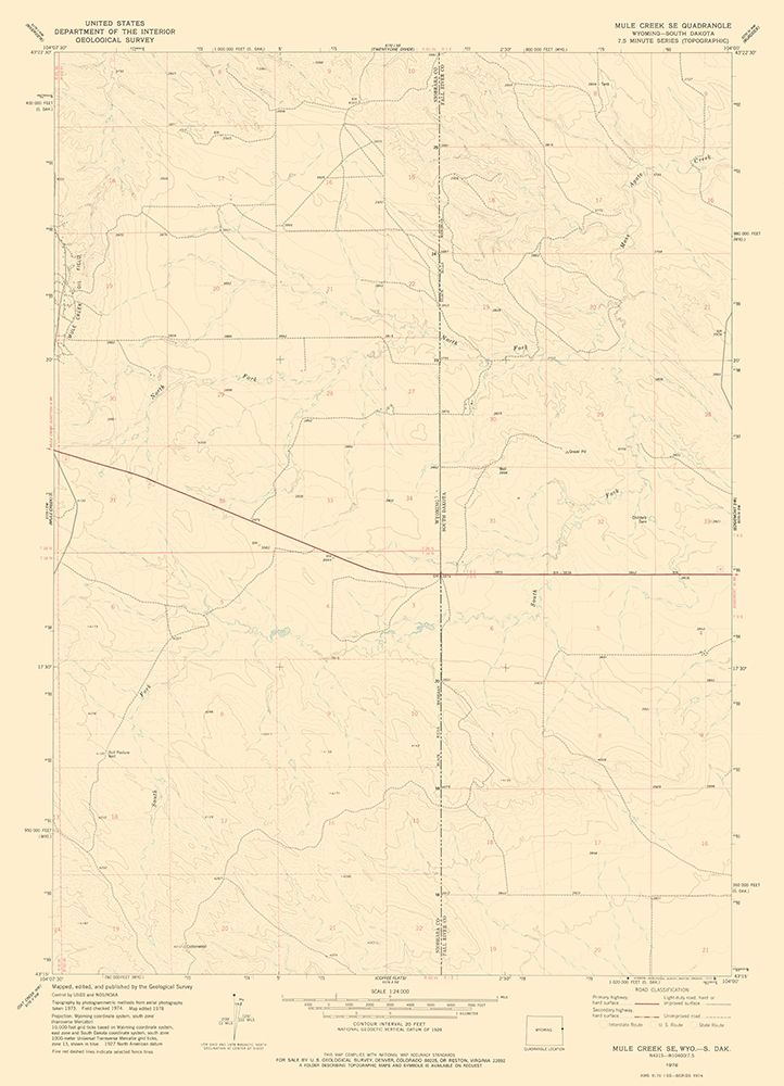 Mule Creek Wyoming Quad - USGS 1978 art print by USGS for $57.95 CAD